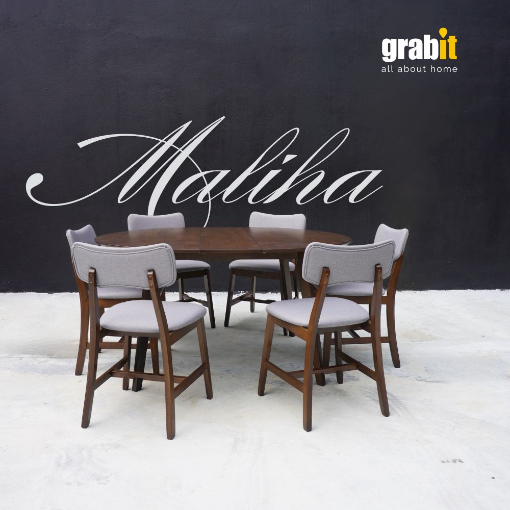 Maliha Dining Set (1+6) | Solid Rubber Wood Table KL | Grabit