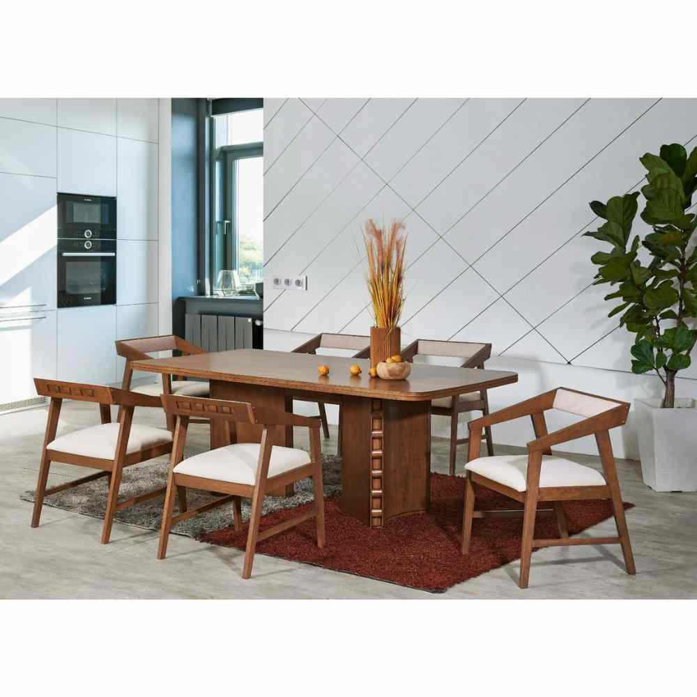 Vaughn Dining Set (6-Seater) | Modern Wooden Dining Set KL | Grabit