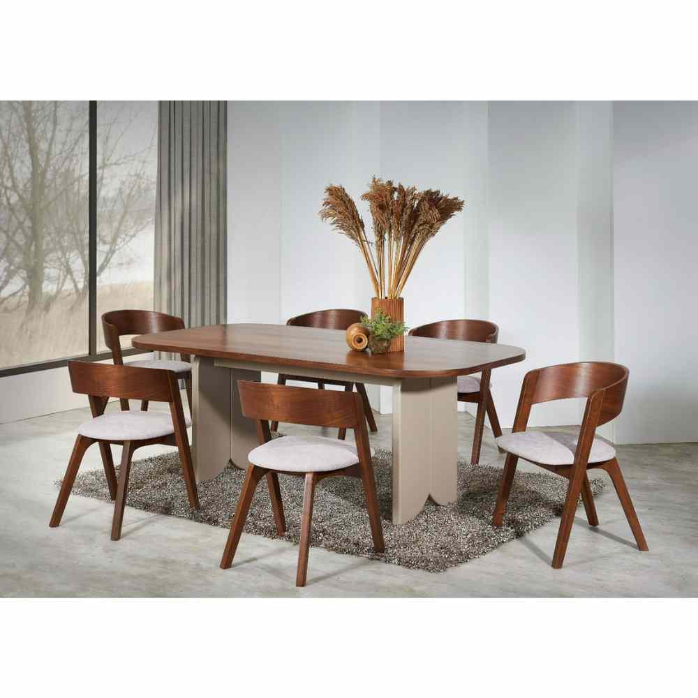 Vidya Dining Set (6-Seater) | Modern Walnut Dining Set KL | Grabit